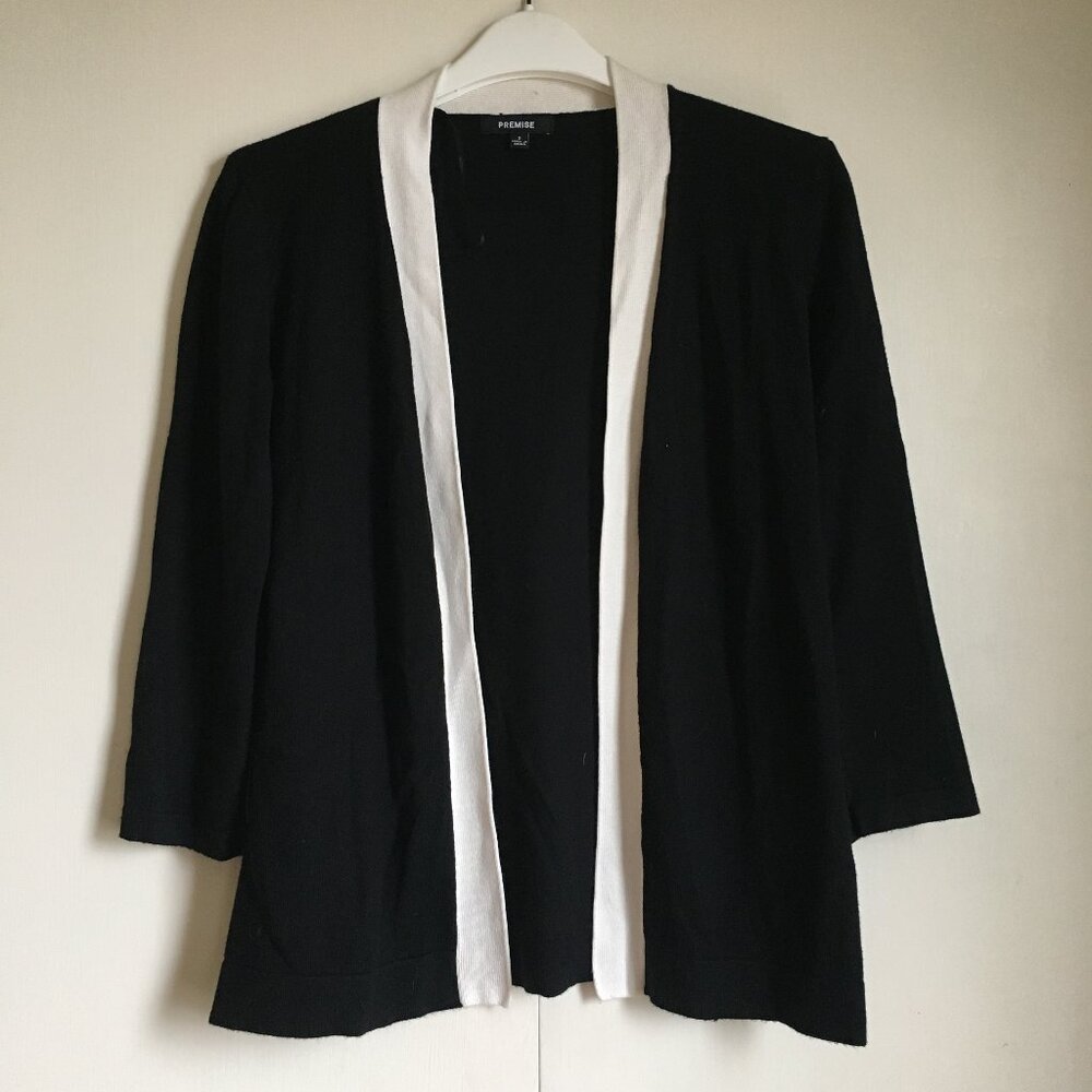 Office Siren Rayon Black White Trim Open Premise Cardigan - Small